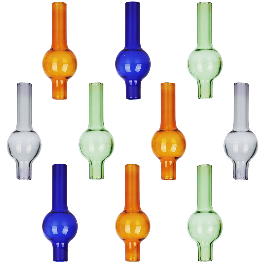 Borosilicate glass thermal bubble carb caps, 20mm wide, sold as a bundle of ten in mixed colors
