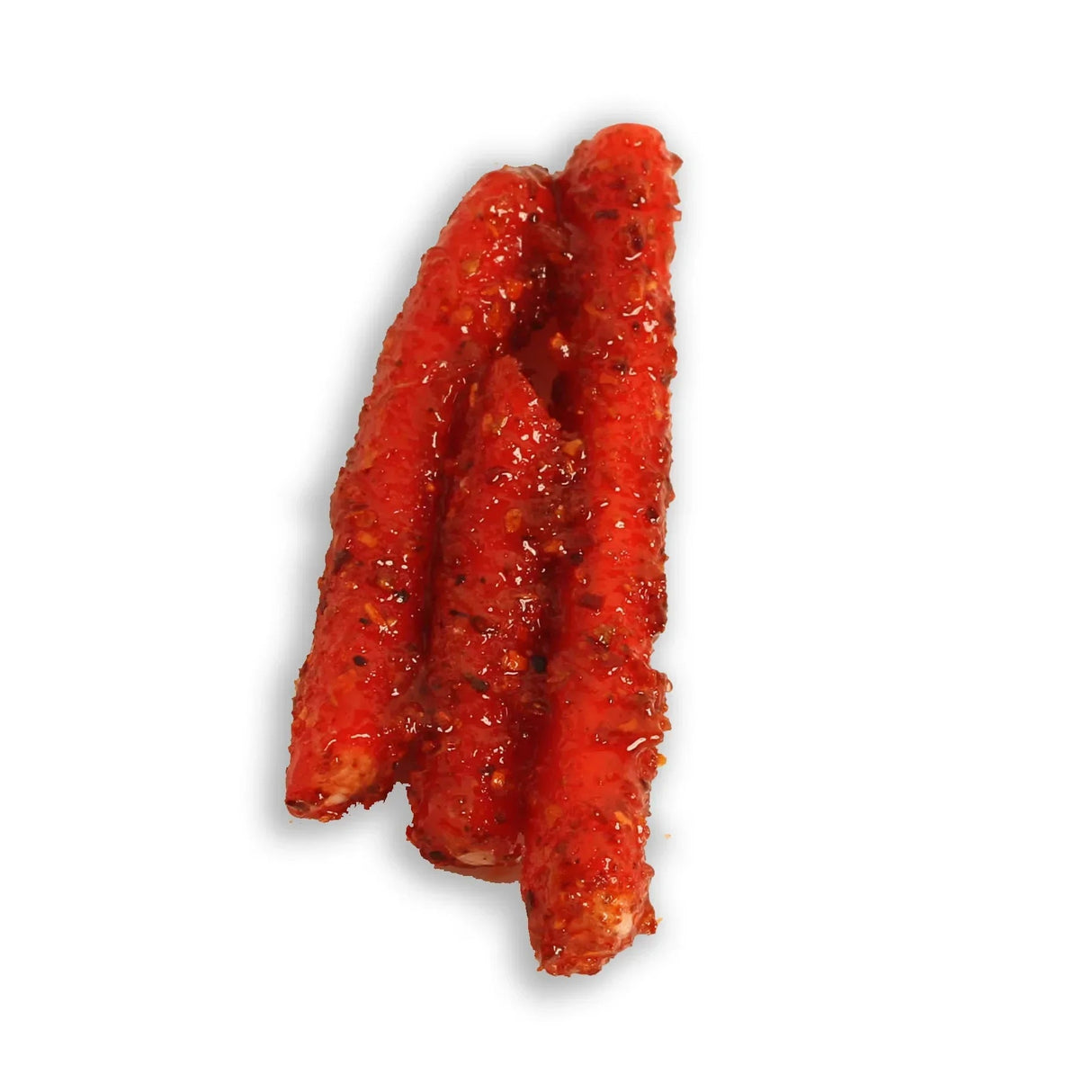 Chilli Bomba Spicy Strawberry Tubes 8oz, intense red color, top view on white background