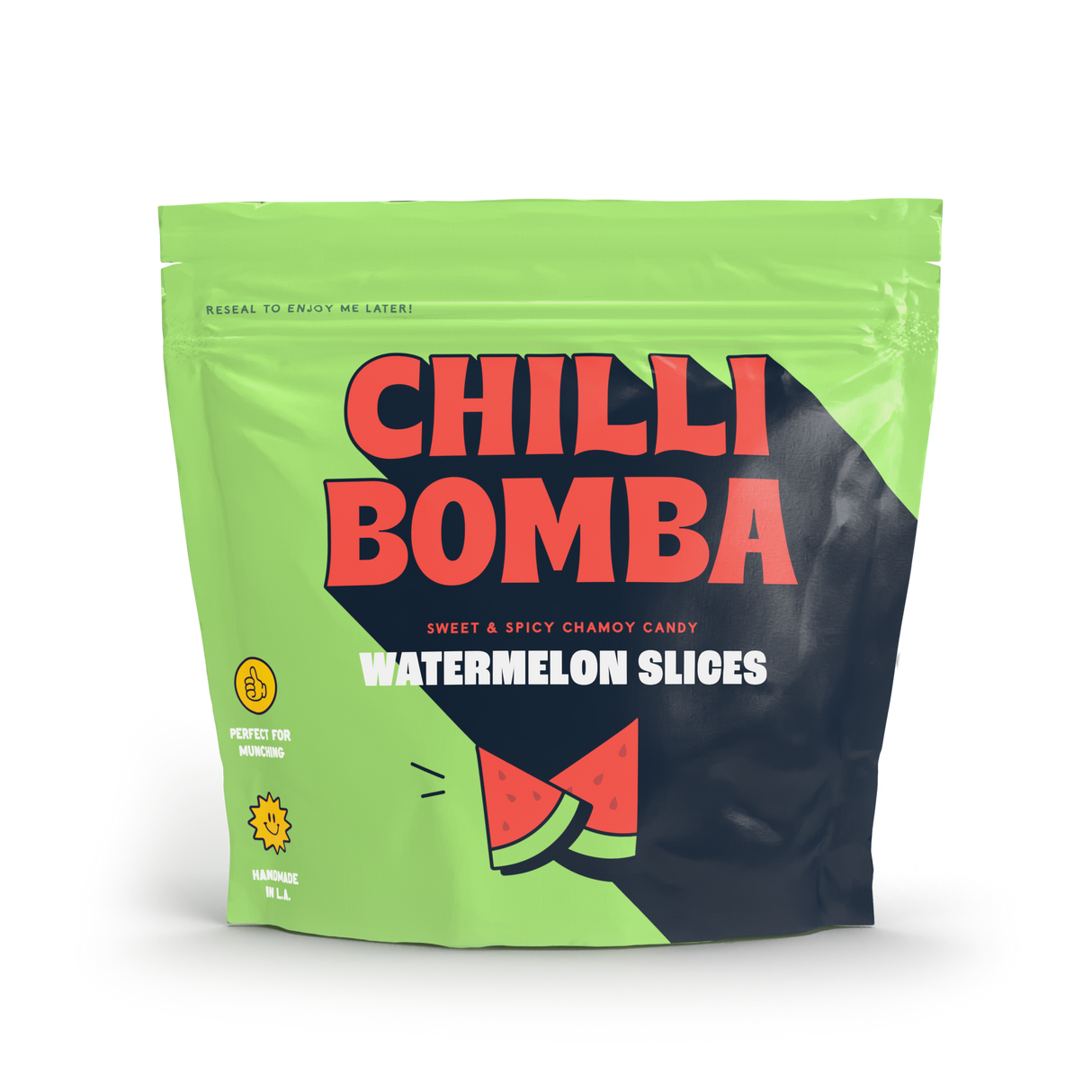 CHILLY BOMBA Watermelon Slices candy pack, 8oz, front view on white background