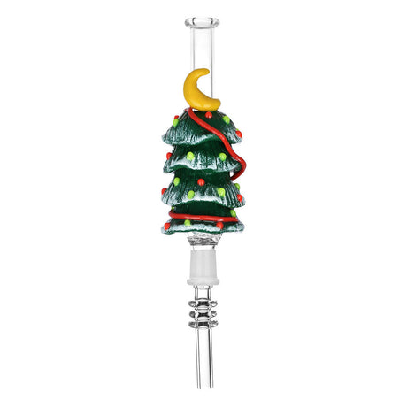 7" Christmas Tree Vapor Vessel with Quartz Tip, 10mm Female Joint, Front View on White Background