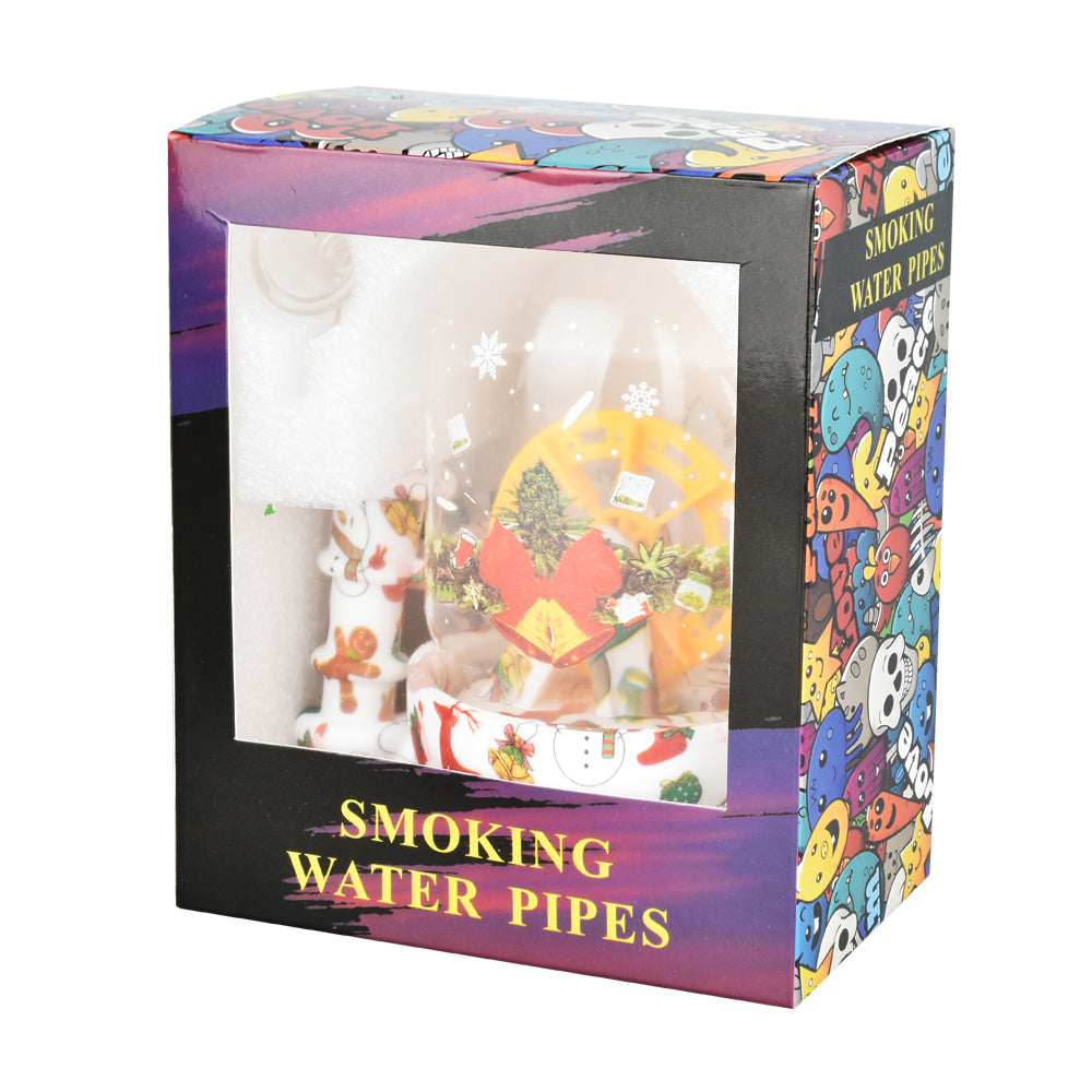 Christmas Waterwheel Bell Jar Water Pipe in box, 4.5" 14mm F, festive design, ideal for dry herbs