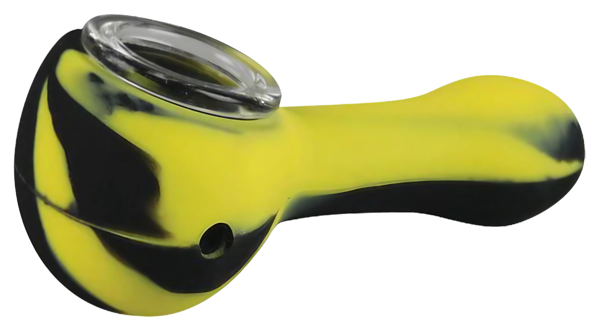 Classic Silicone Hand Pipe with Glass Bowl in Assorted Colors, Portable Design - Side View