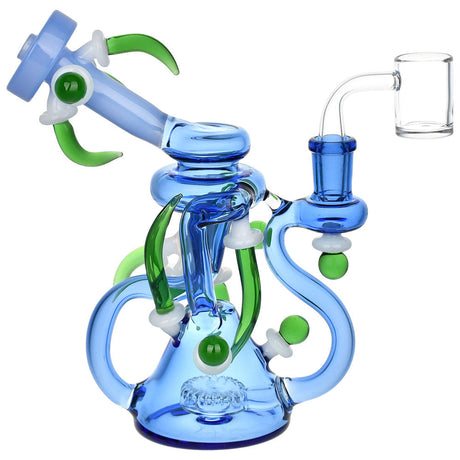 Claw's Caress 7" Recycler Rig with Quartz Banger, Blue and Green Accents - Front View