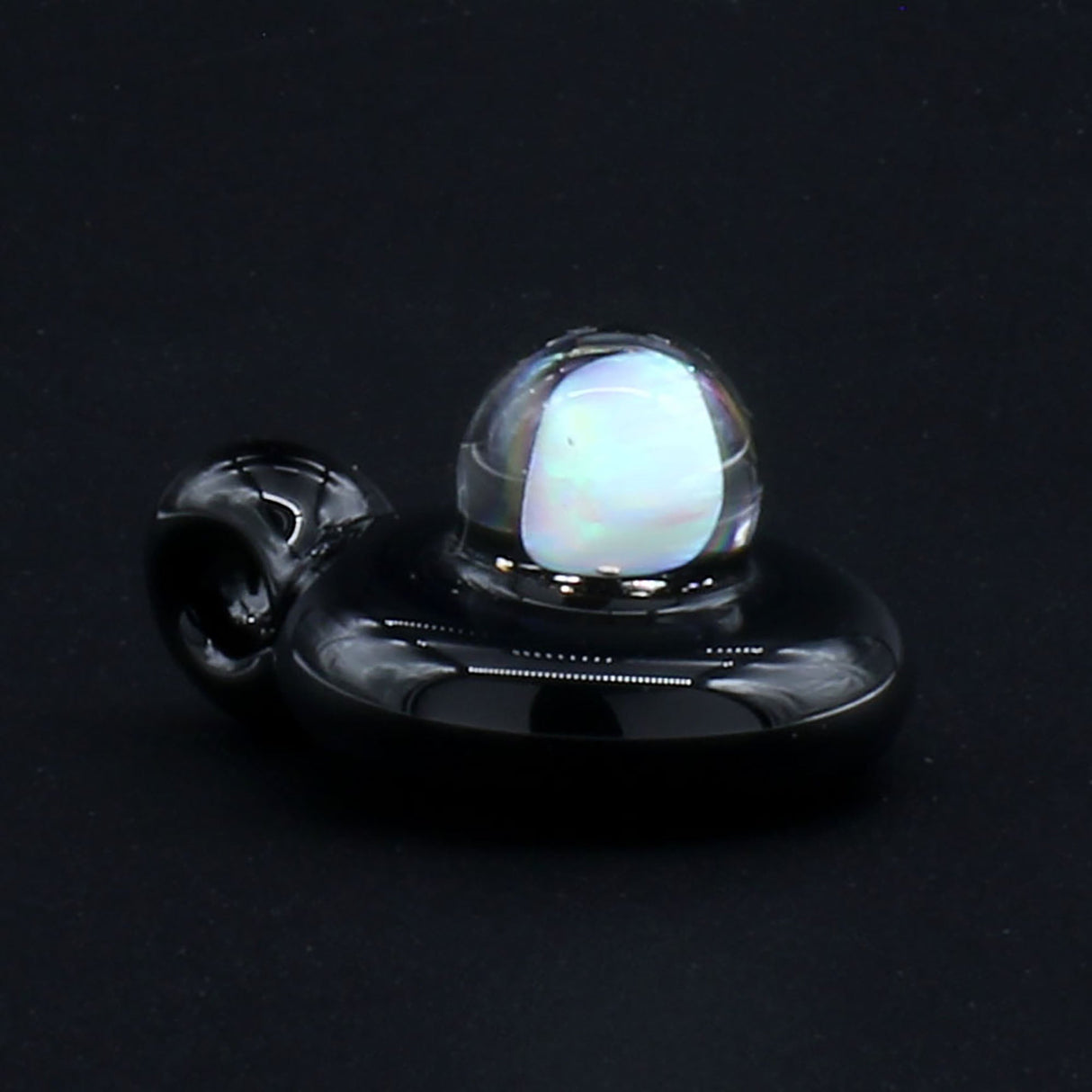 Clayball Glass "Black Jack" Heady Sherlock Dab Set with Opal, Top View on Black Background