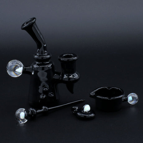 Clayball Glass "Black Jack" Heady Sherlock Dab Rig Set with Marble Accents on Black
