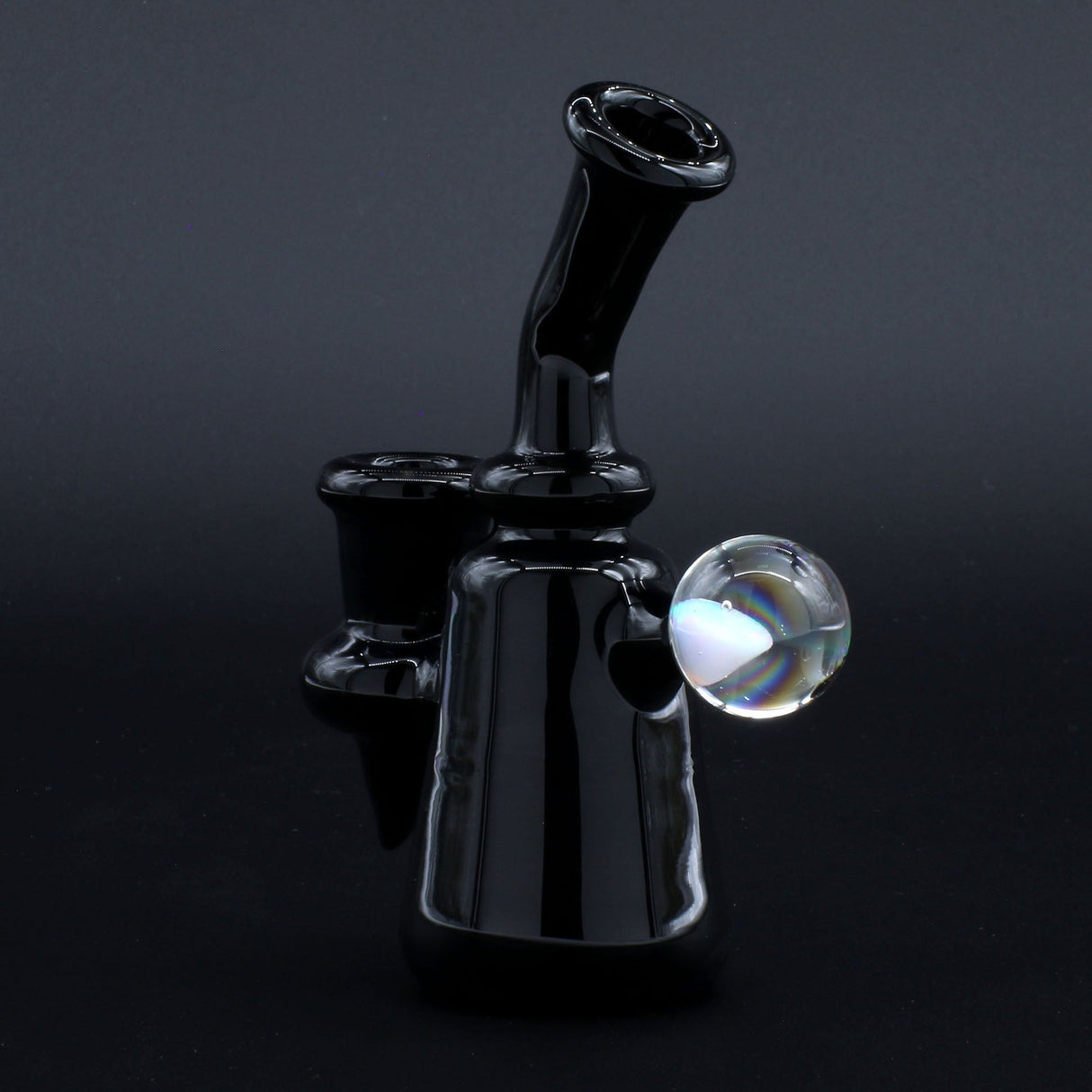 Clayball Glass "Black Jack" Heady Sherlock Dab Set in borosilicate, side view on black background