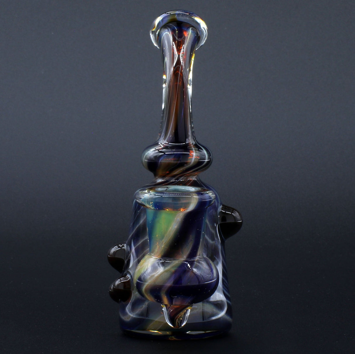Clayball Glass "Black Moon" Heady Sherlock Dab Rig, 10" tall, front view on black background
