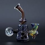 Clayball Glass "Black Moon" Heady Sherlock Dab Rig, 10" tall with artistic design, front view on black background