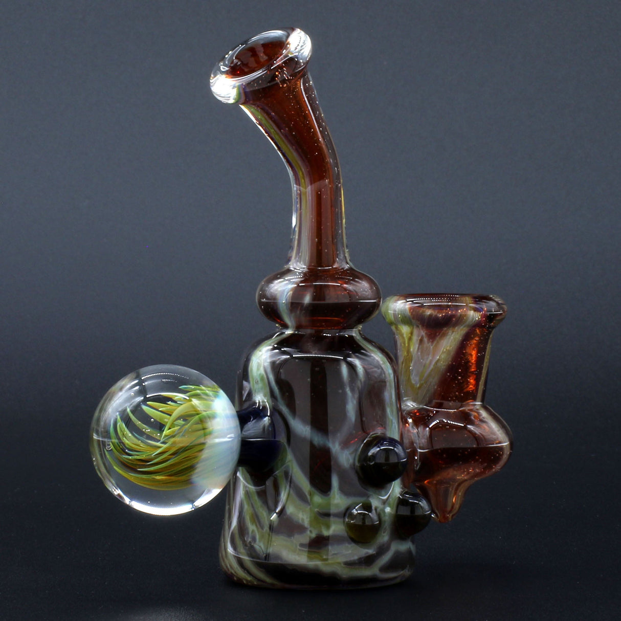 Clayball Glass "Blood Moon" Heady Sherlock Dab Rig, 5" tall, for concentrates, front view on black