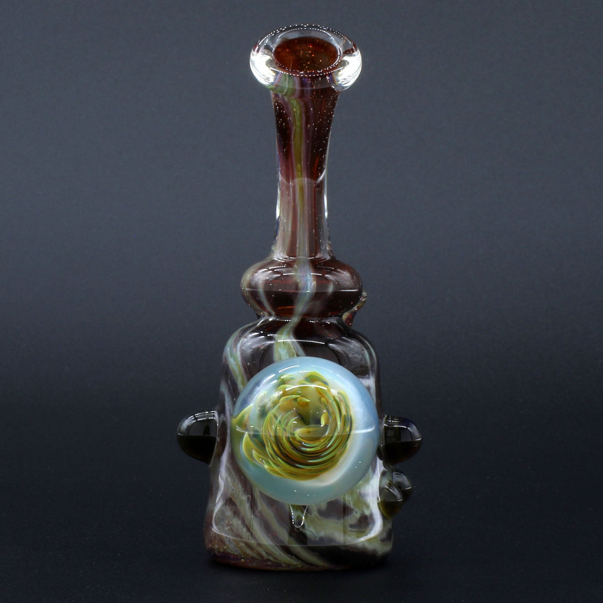 Clayball Glass "Blood Moon" Heady Sherlock Dab Rig with intricate design, front view on black background
