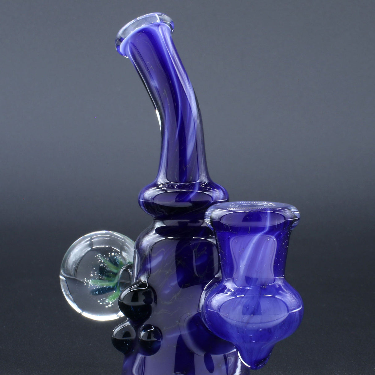 Clayball Glass "Blue Moon" Heady Sherlock Dab Rig with intricate design, front view on dark background