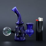 Clayball Glass "Blue Moon" Heady Sherlock Dab Rig with deep bowl, side view, next to lighter