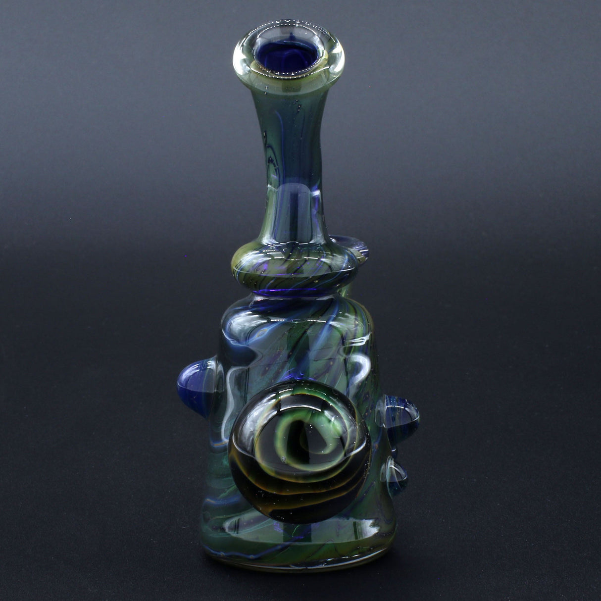 Clayball Glass "Dichroic Dreams" Heady Sherlock Dab Rig, USA made, 5" height, 14mm joint, on black background