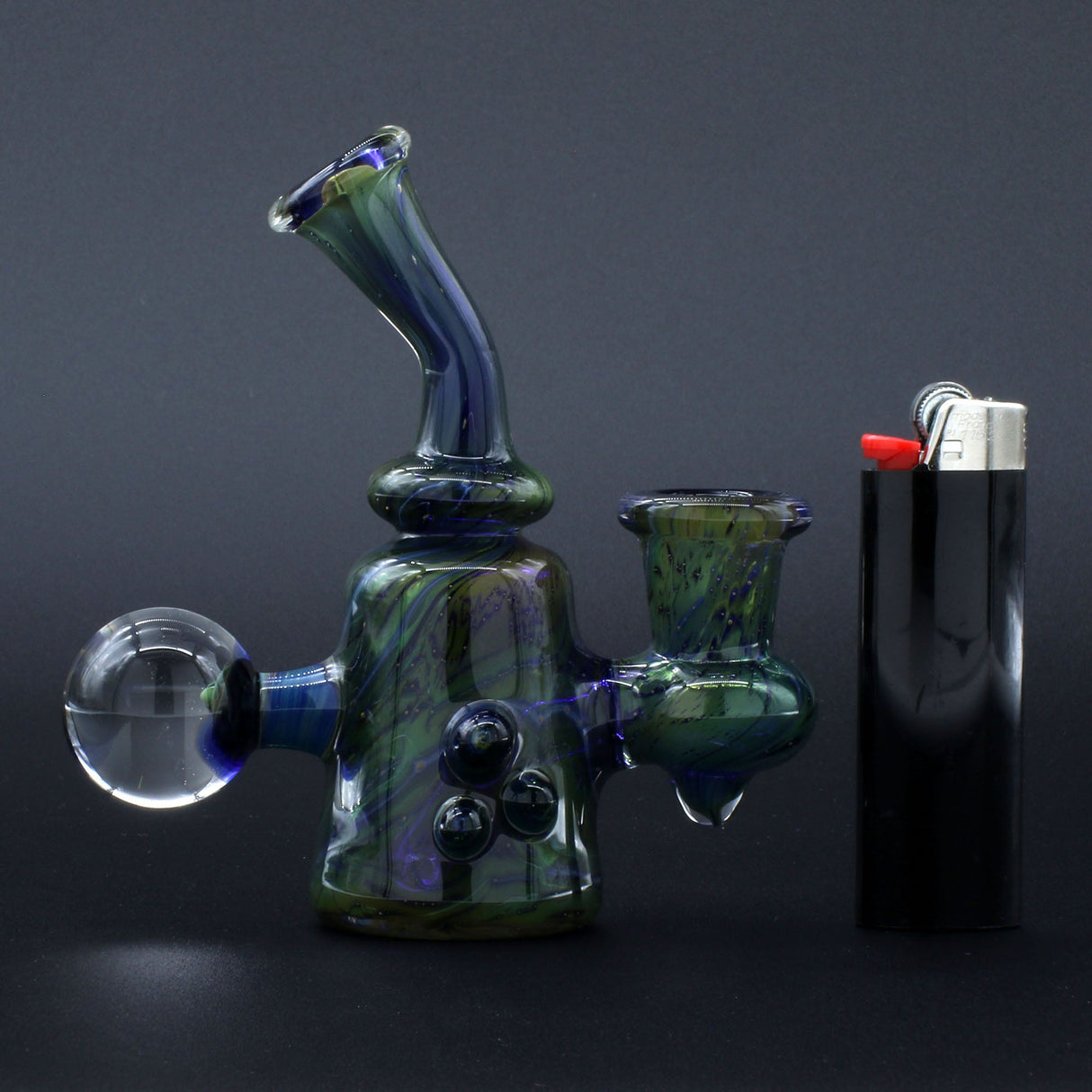Clayball Glass "Dichroic Dreams" Heady Sherlock Dab Rig with Magnifier Marble, Front View