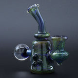 Clayball Glass "Dichroic Dreams" Heady Sherlock Dab Rig, 5" tall, front view on dark background