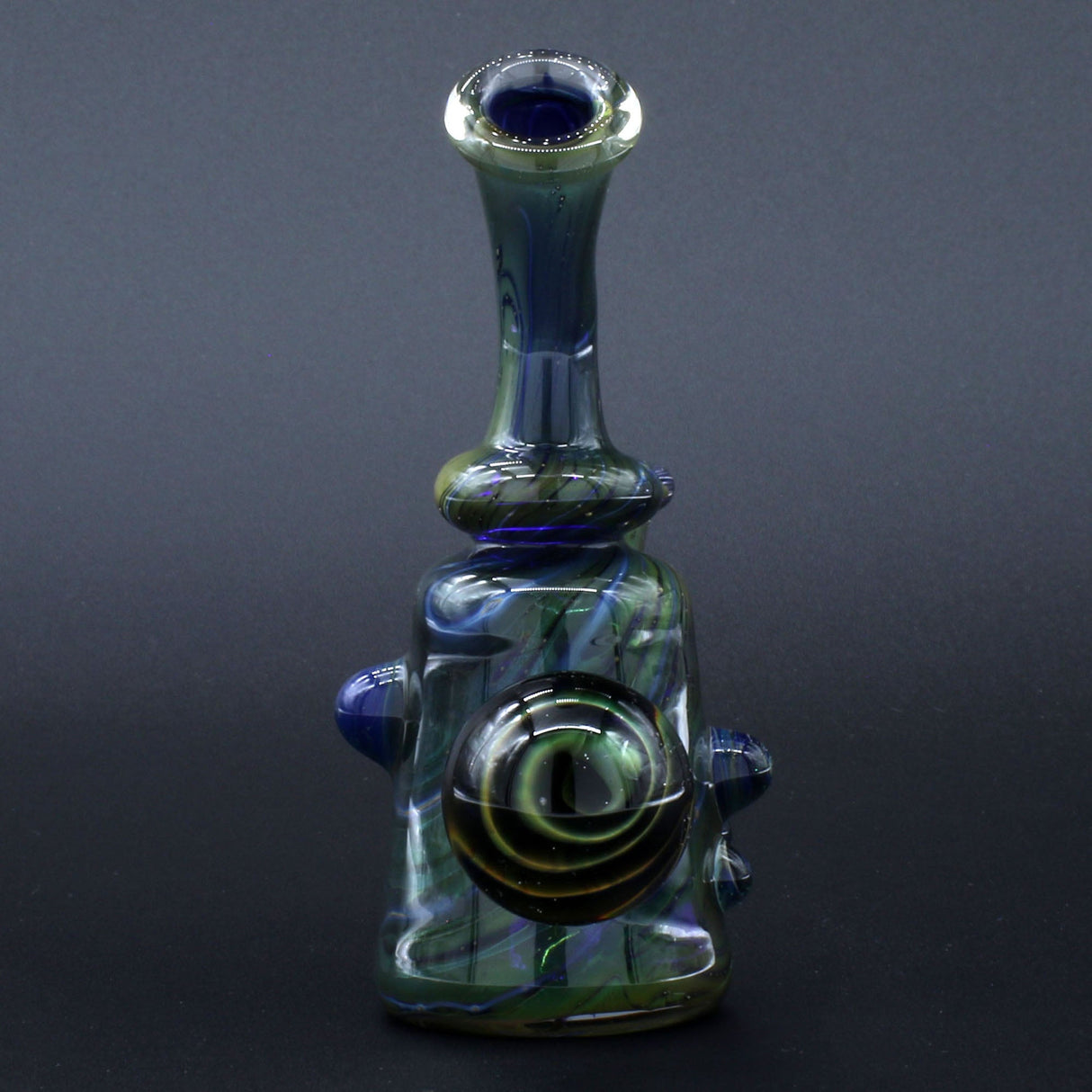 Clayball Glass "Dichroic Dreams" Heady Sherlock Dab Rig front view on black background