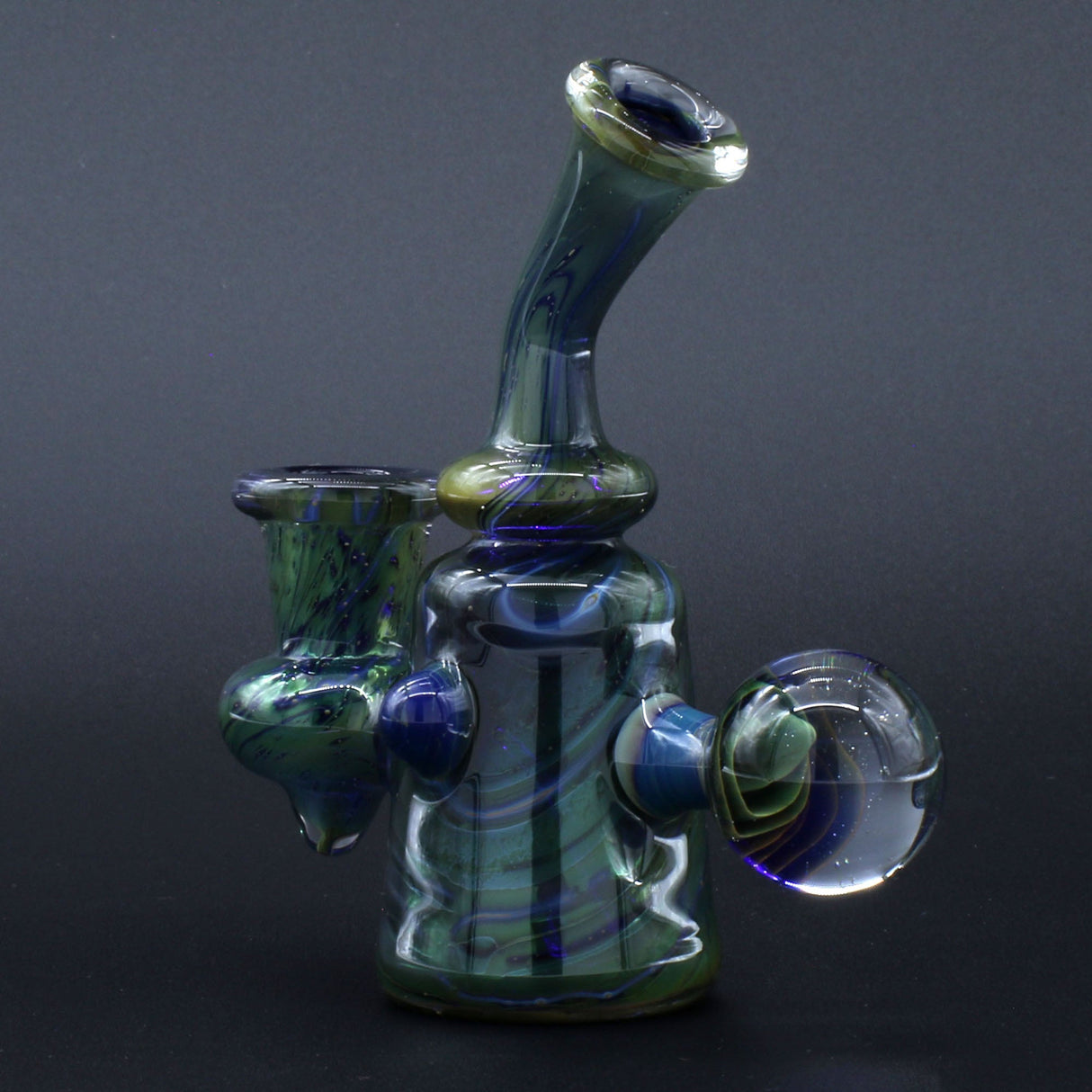 Clayball Glass "Dichroic Dreams" Heady Sherlock Dab Rig with intricate glasswork, front view