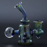 Clayball Glass "Dichroic Dreams" Heady Sherlock Dab Rig, 5" tall with a 14mm joint, front view on black