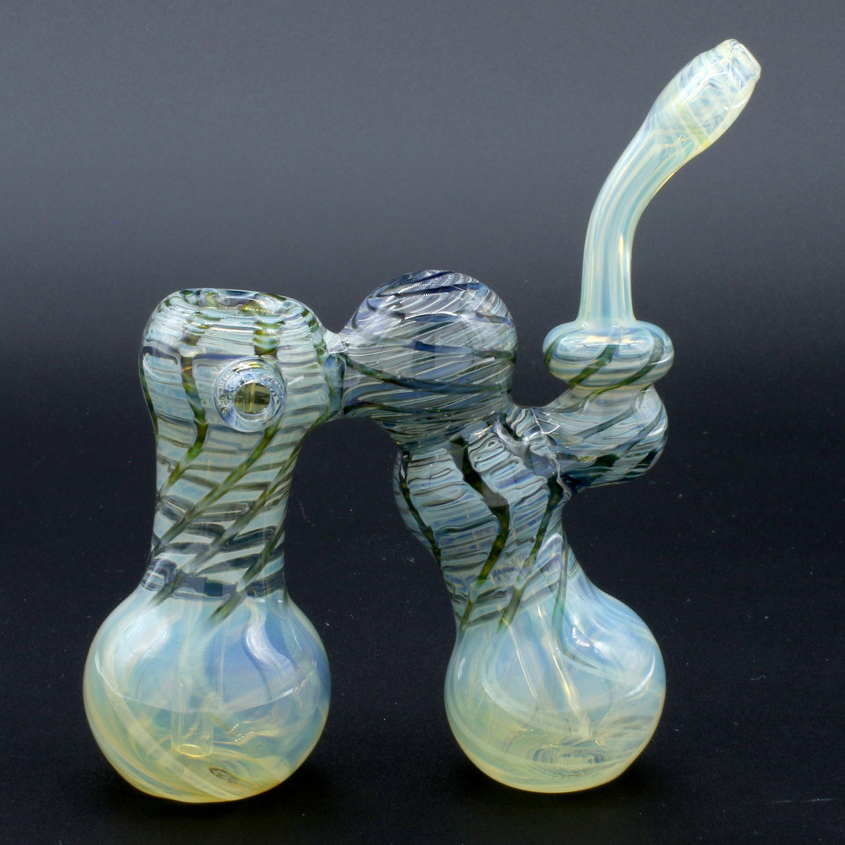 Clayball Glass "Dub-Bubb" Sherlock Double Bubbler with Heady Swirl Design, Front View