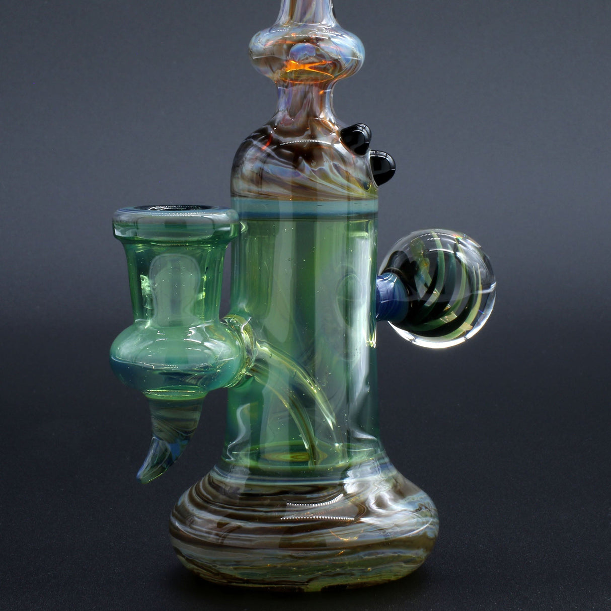 Clayball Glass "Enclave Nebula" Heady Sherlock Dab-Rig with intricate design, front view on dark background