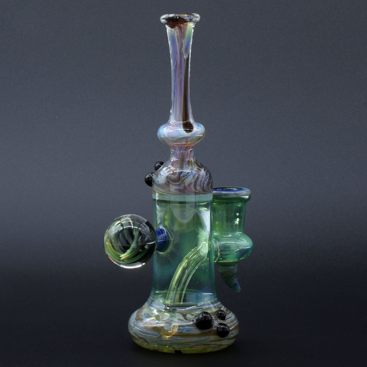 Clayball Glass "Enclave Nebula" Heady Sherlock Dab-Rig with intricate glasswork, front view