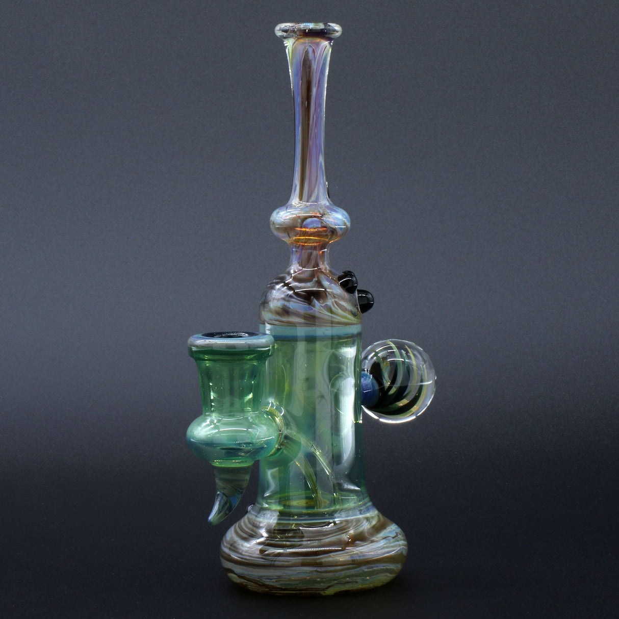 Clayball Glass "Enclave Nebula" Heady Sherlock Dab-Rig with intricate design, front view on a dark background