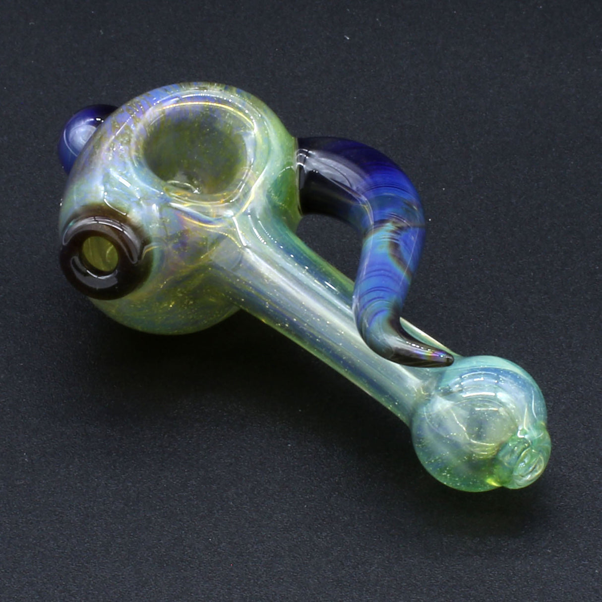 Clayball Glass "Green Horn Nebula" Heady Spoon Hand-Pipe, USA Borosilicate, Top View