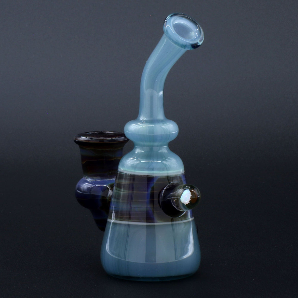 Clayball Glass "Opal Nebula" Heady Sherlock Dab Rig front view on dark background