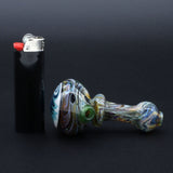 Clayball Glass "Sun Reversal Nebula" Heady Spoon Pipe, intricate design, with lighter for scale