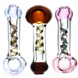 Trio of Clear Glass Spoon Pipes with Dicro Twist Design in Various Colors Front View
