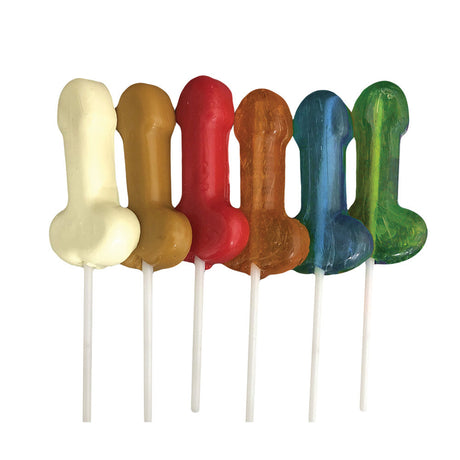 Assorted Cocktail Cock Suckers 6pc set, displayed in a row with vibrant flavors