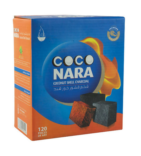 Coco Nara Natural Coconut Shell Hookah Charcoal, 120 Pack Box - Front View