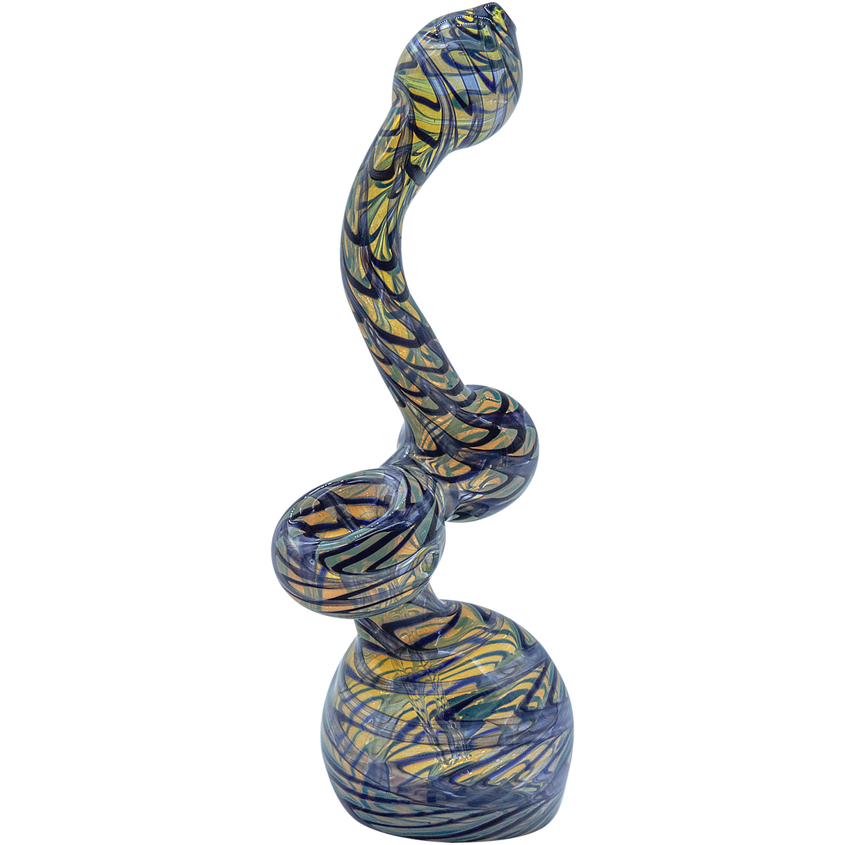LA Pipes Color Raked Fumed Sherlock Bubbler Pipe in Cobalt Blue, Borosilicate Glass, USA Made