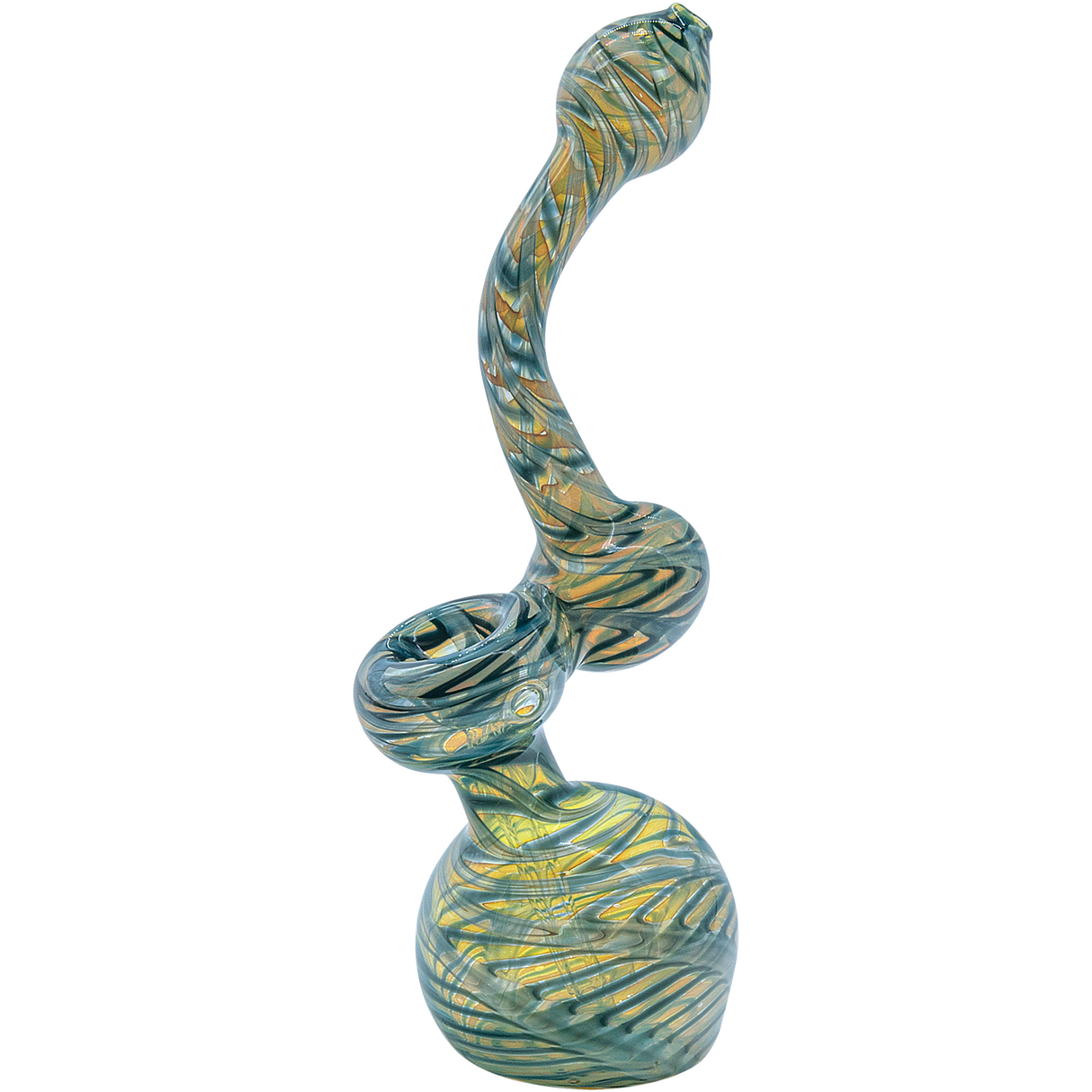LA Pipes Color Raked Fumed Sherlock Bubbler in Ocean Surf, Borosilicate Glass, Front View