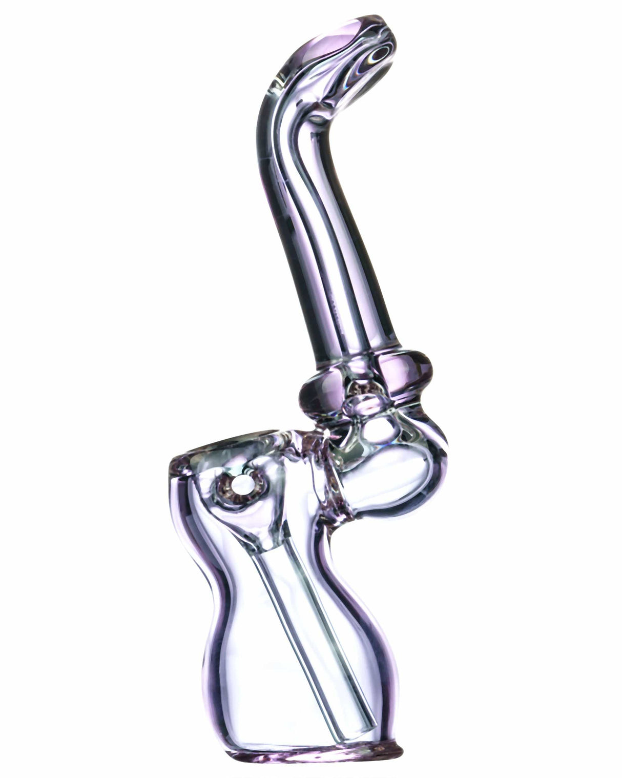 6" Heavy Wall Borosilicate Glass Sherlock Bubbler with Purple Hue and Percolator, Front View
