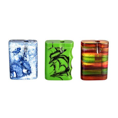 Assorted colorful acrylic dugouts display, 3-inch size, easy for travel, front view on white background