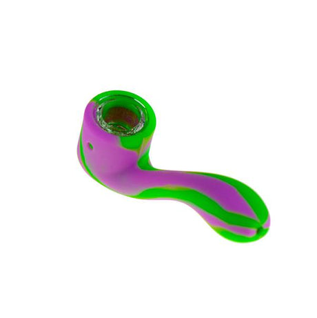Valiant Distribution Colorful Sherlock Silicone Pipe in Green & Purple, Portable Design for Dry Herbs