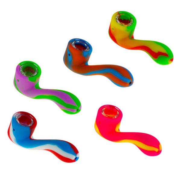 Assorted colorful Sherlock silicone pipes by Valiant Distribution for dry herbs, compact design.