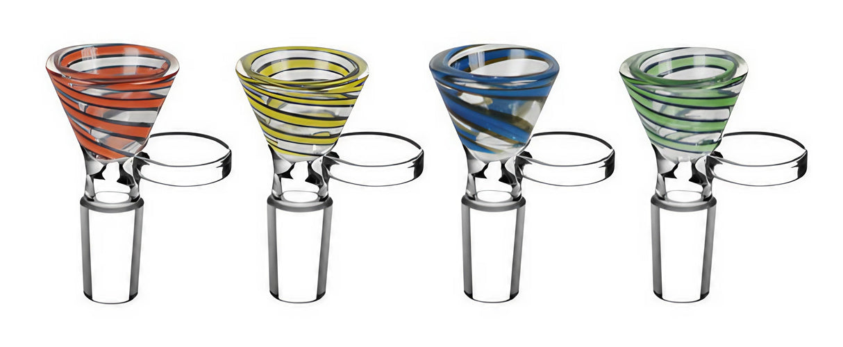 Assorted Colorful Swirl Herb Slides with Hemp Leaf Handles on White Background