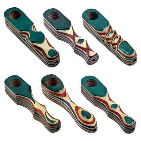 Colorful Wooden Spoon Pipes, 4" Compact Design, Assorted Patterns - Top View
