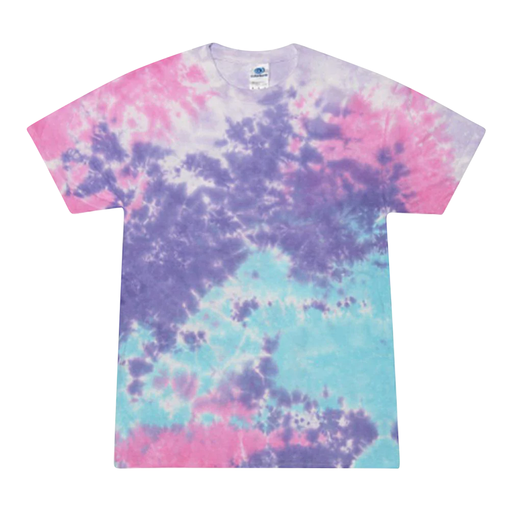 Colortone Cotton Candy Tie-Dye T-Shirt in pastel colors, front view on a white background