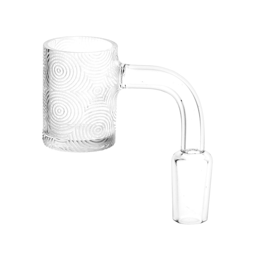 Etched Quartz Banger with Concentric Circles and Web Design, 90 Degree Joint, 14mm