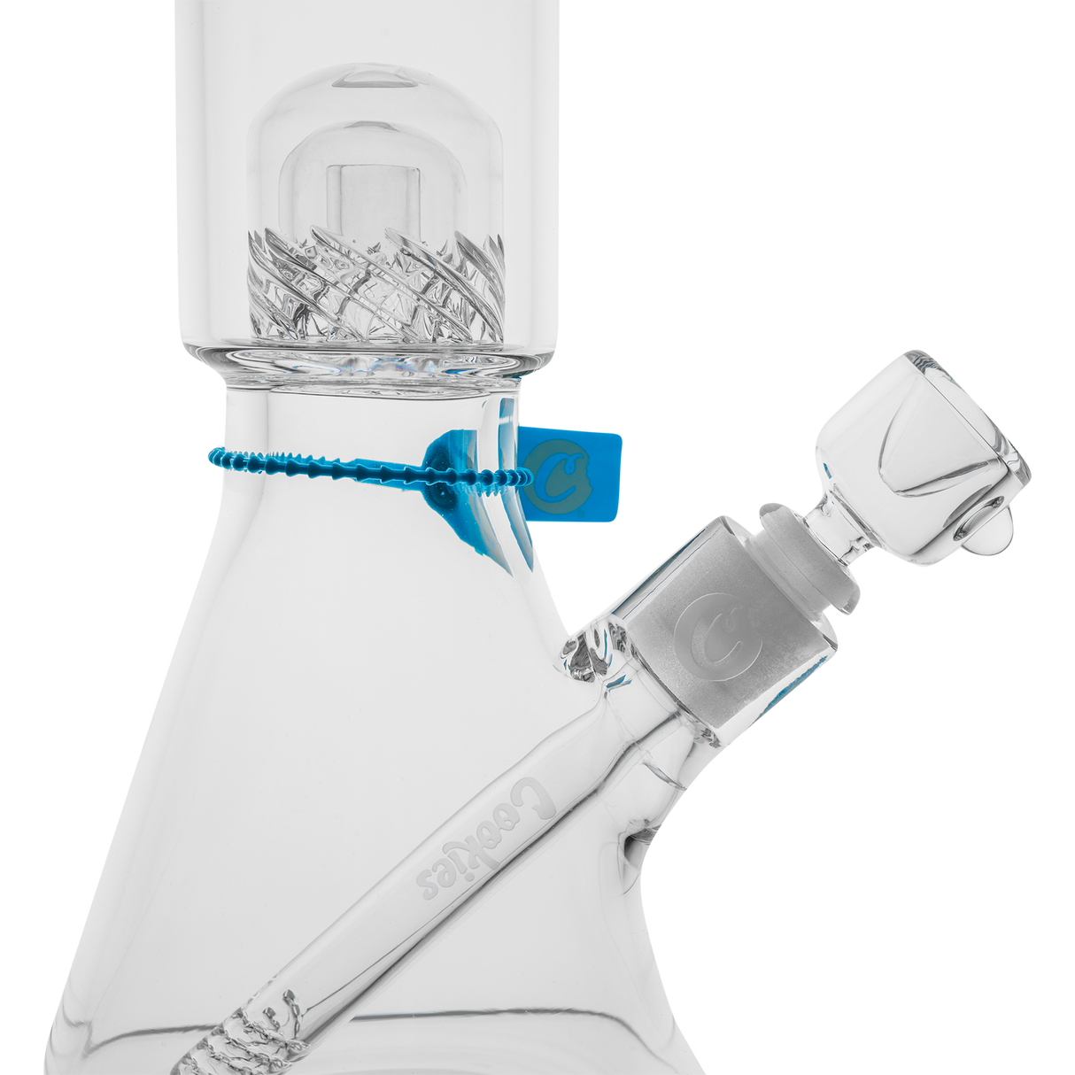 Cookies Beaker 2 Da Dome Bong made of Borosilicate Glass, side view showing the glass on glass joint.