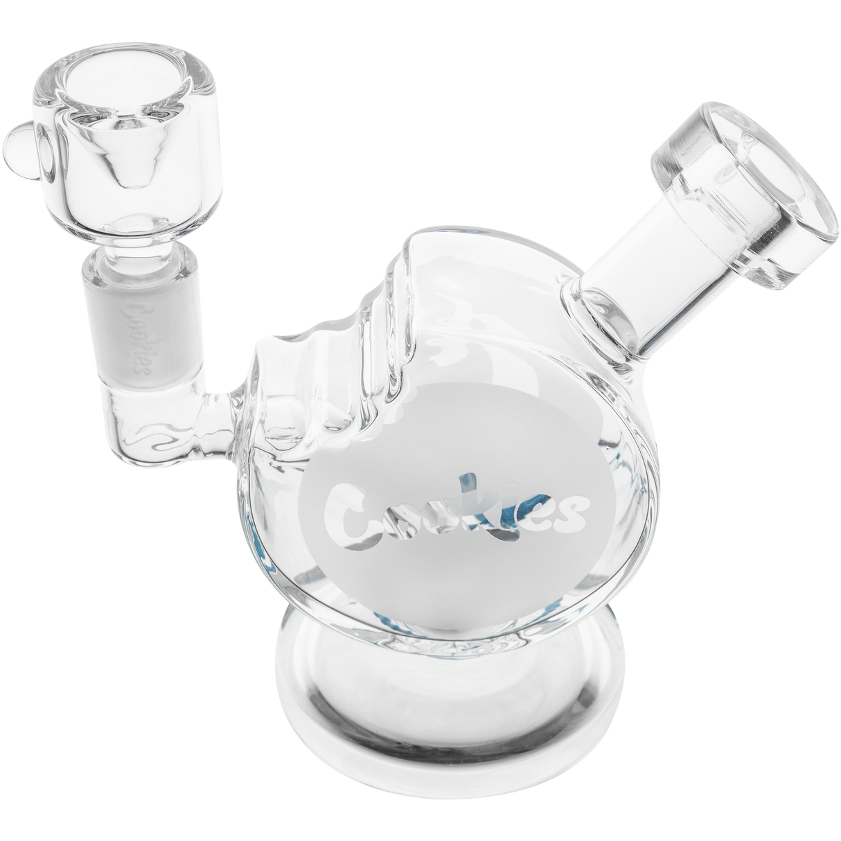 Cookies Bite Bubbler in Borosilicate Glass with Clear Body and Side View