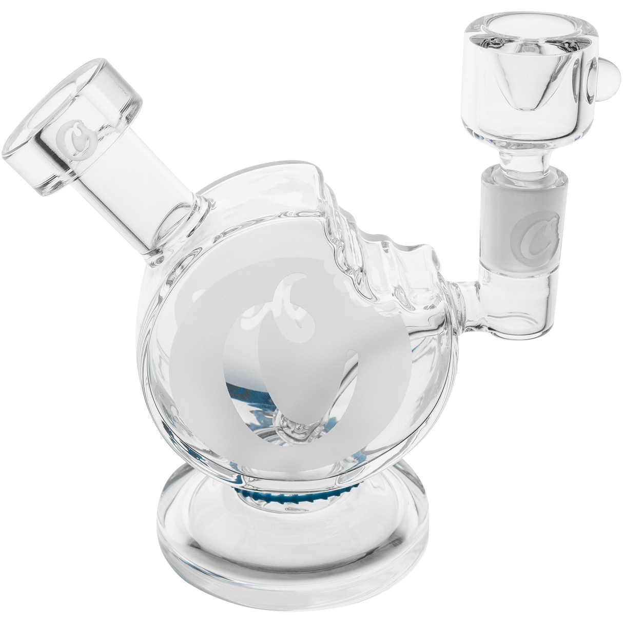 Cookies Bite Bubbler in Borosilicate Glass, Side View on Seamless White Background