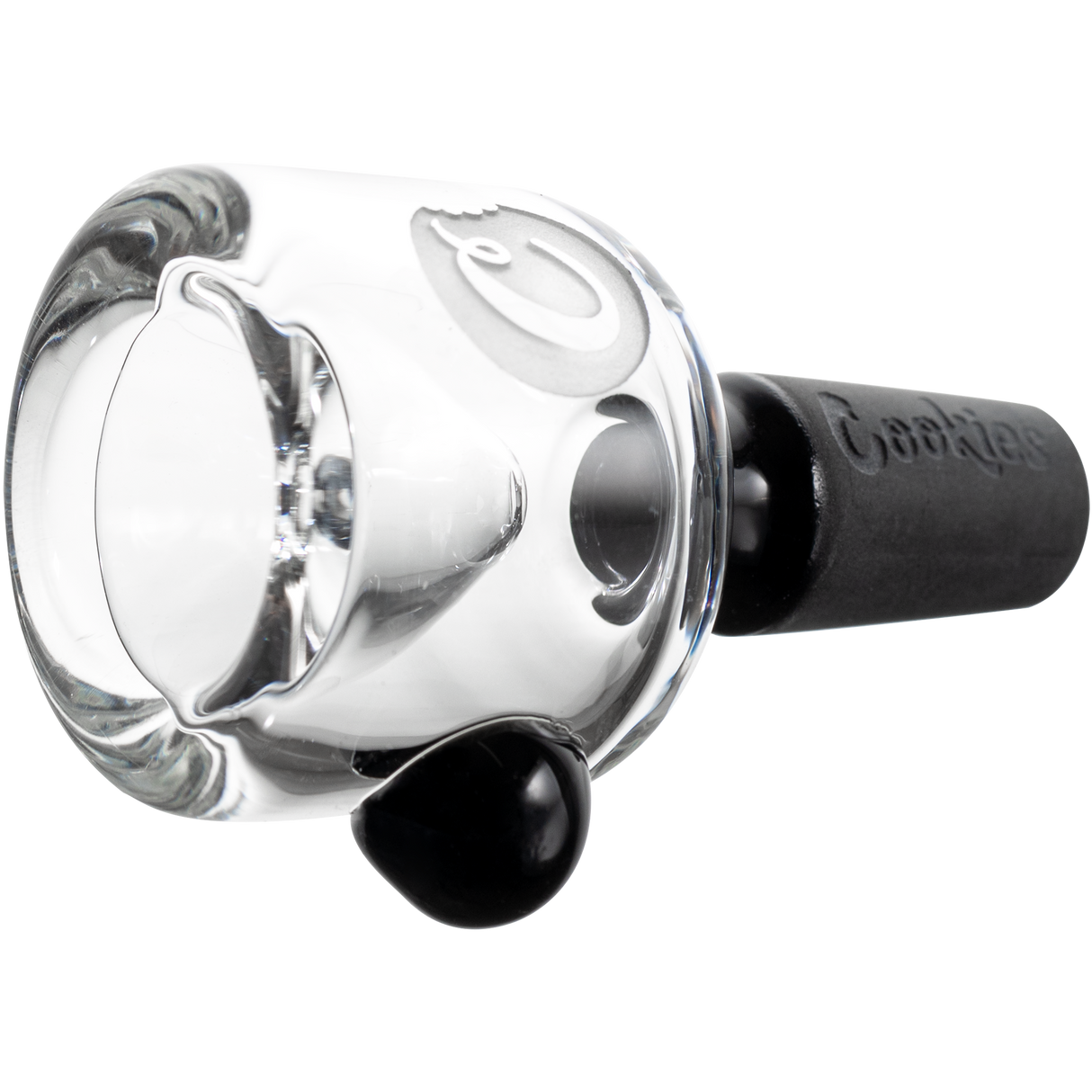 Cookies Classic Bong Bowl in clear borosilicate glass with black accents, side view, for 14mm joints