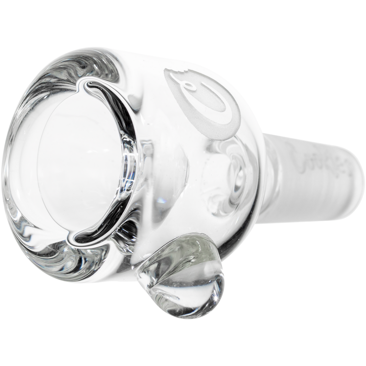 Cookies Classic Bong Bowl in clear glass, 14mm, with deep bowl design, angled side view on a white background