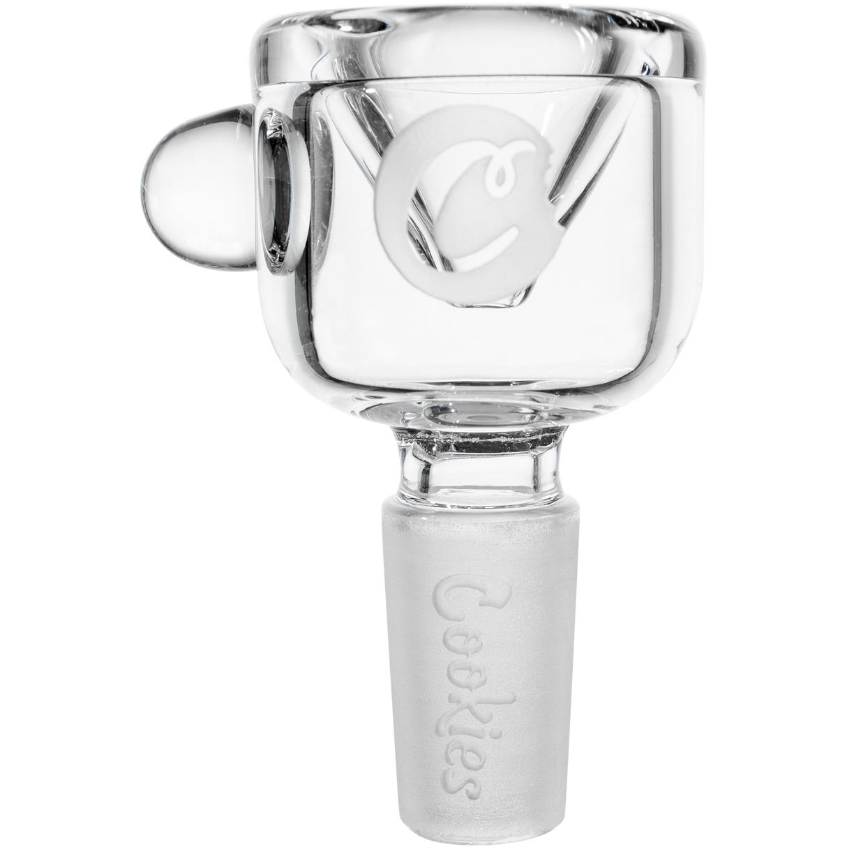 Cookies Classic Bong Bowl in clear borosilicate glass, 14mm joint size, front view on white background