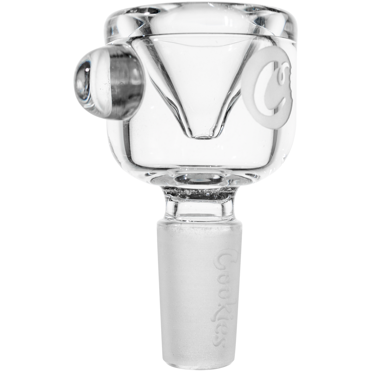 Cookies Classic Bong Bowl in transparent glass, 14mm joint, clear with Cookies logo, front view