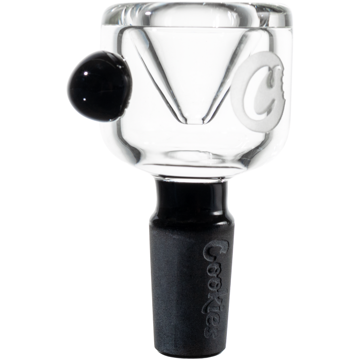 Cookies Classic Bong Bowl in black, clear borosilicate glass with 14mm joint, front view